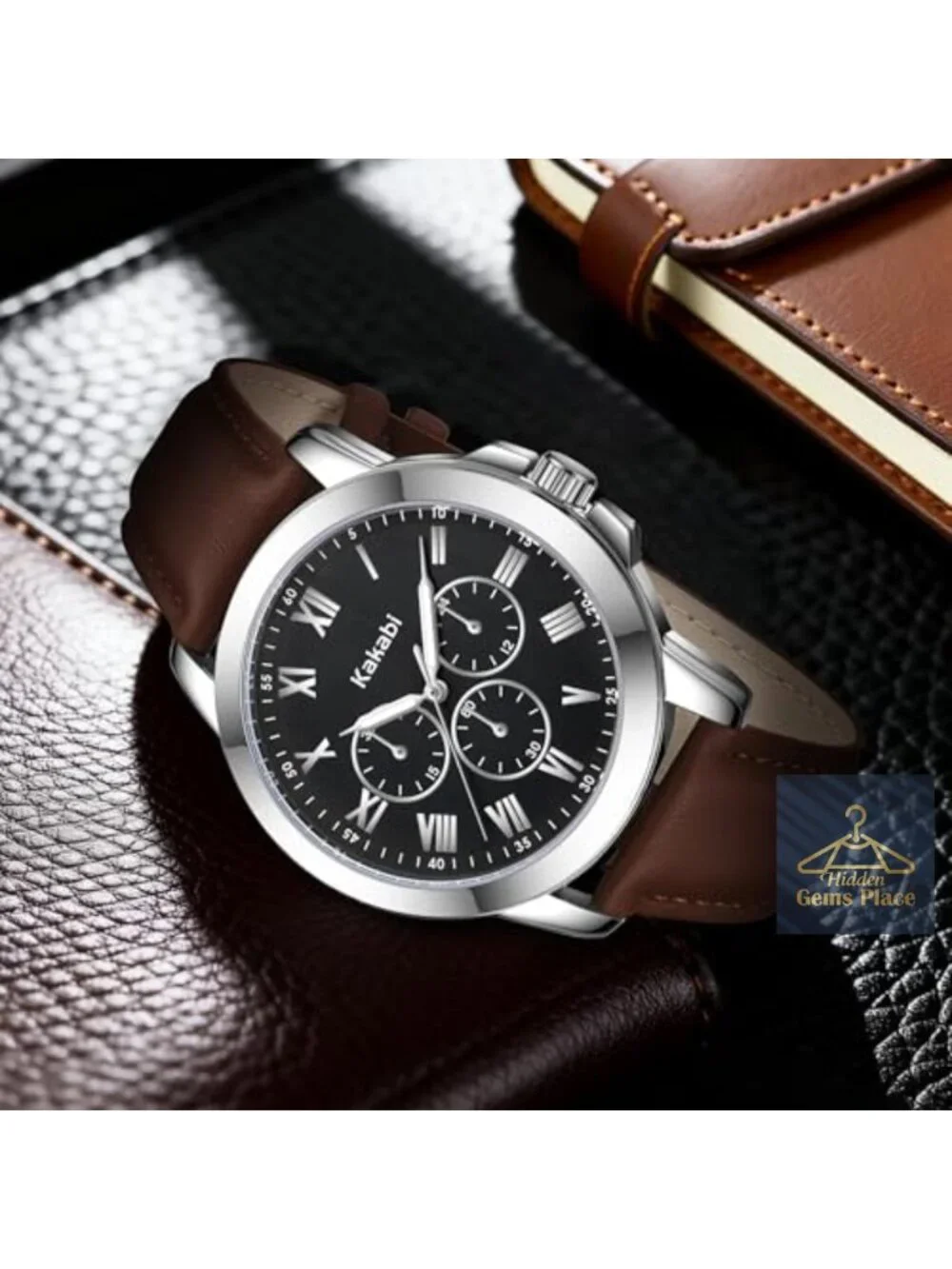 Men's Dress Watch Leather Roman Numeral Quartz 40mm